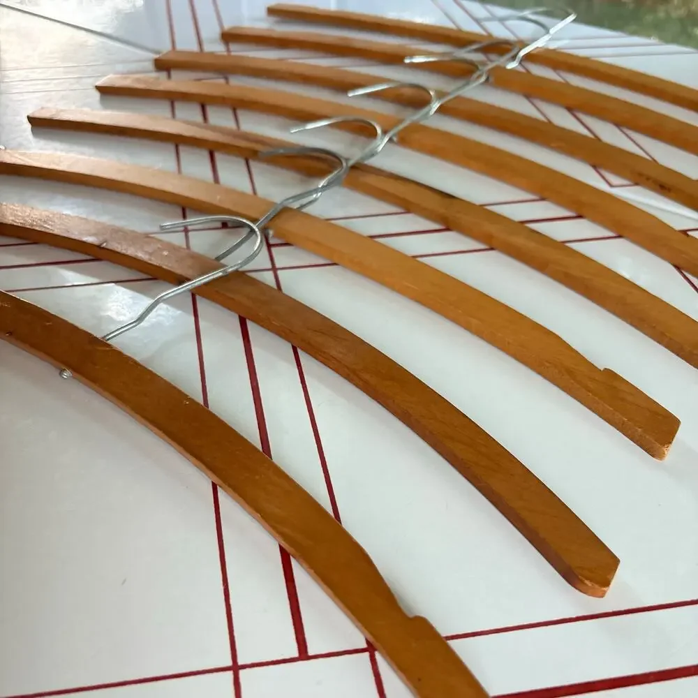 Vintage Wood Clothes Hangers Set of 8 Curved Notched 16 Inch